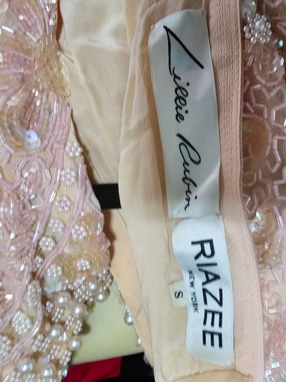 Lillie Rubin x Riazee New York Vintage 1980s Blush Beaded Evening Gown, Size S - Picture 5 of 8
